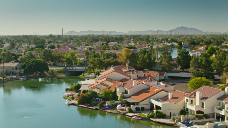 Drone Shot of Waterfront Houses in Gilbert, Arizona
